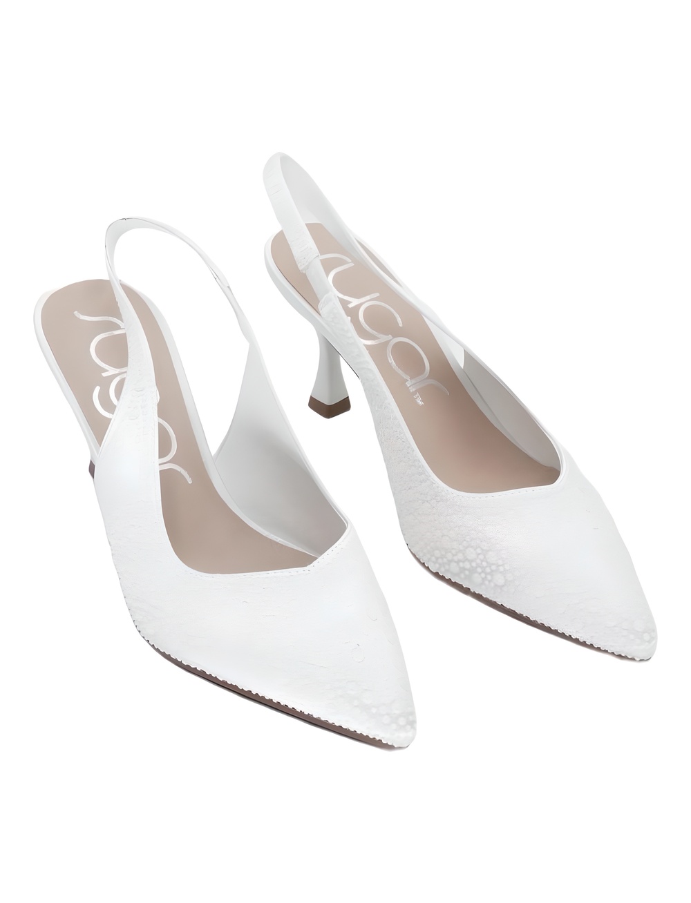 Sugar Dazzy Studded Pointed Toe Slingback 2" Heels Ivory Size 7.5M